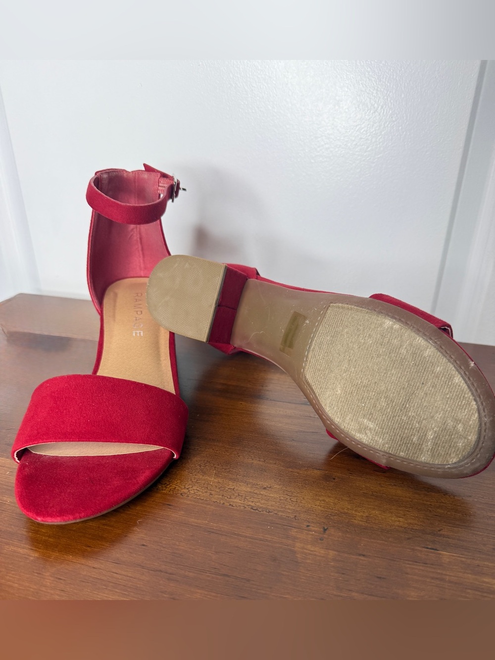 Rampage Red Suede Block Heel Sandals with Ankle Strap - Picture 8 of 10